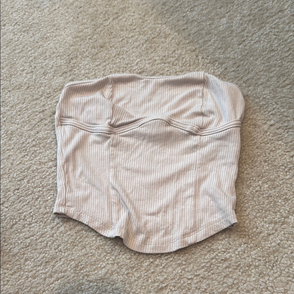 Cream and green ribbed strapless tube top shein never worn